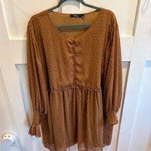 ANDREE BY UNIT Rust Brown Textured Peasant dress